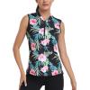 MoFiz Women’s Golf Polo Shirt Sleeveless 1/4 Zip Collarless Tennis Tank Tops Quick-Dry Lightweight Athletic Sport T-Shirt(Black Floral)