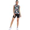 MoFiz Women’s Golf Polo Shirt Sleeveless 1/4 Zip Collarless Tennis Tank Tops Quick-Dry Lightweight Athletic Sport T-Shirt(Black Floral)
