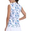 MoFiz Women’s Golf Polo Shirt Sleeveless 1/4 Zip Collarless Tennis Tank Tops Quick-Dry Lightweight Athletic Sport T-Shirt(Blue White Floral)