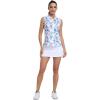 MoFiz Women’s Golf Polo Shirt Sleeveless 1/4 Zip Collarless Tennis Tank Tops Quick-Dry Lightweight Athletic Sport T-Shirt(Blue White Floral)