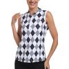 MoFiz Women’s Golf Polo Shirt Sleeveless 1/4 Zip Collarless Tennis Tank Tops Quick-Dry Lightweight Athletic Sport T-Shirt(Gray Black Argyle)