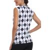 MoFiz Women’s Golf Polo Shirt Sleeveless 1/4 Zip Collarless Tennis Tank Tops Quick-Dry Lightweight Athletic Sport T-Shirt(Gray Black Argyle)