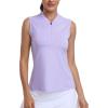 MoFiz Women’s Golf Polo Shirt Sleeveless 1/4 Zip Collarless Tennis Tank Tops Quick-Dry Lightweight Athletic Sport T-Shirt(Light Purple)