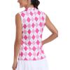 MoFiz Women’s Golf Polo Shirt Sleeveless 1/4 Zip Collarless Tennis Tank Tops Quick-Dry Lightweight Athletic Sport T-Shirt(Rose Pink Argyle)