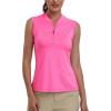 MoFiz Women’s Golf Polo Shirt Sleeveless 1/4 Zip Collarless Tennis Tank Tops Quick-Dry Lightweight Athletic Sport T-Shirt(Rose Red)