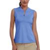 MoFiz Women’s Golf Polo Shirt Sleeveless 1/4 Zip Collarless Tennis Tank Tops Quick-Dry Lightweight Athletic Sport T-Shirt(Sky Blue)