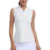 MoFiz Women’s Golf Polo Shirt Sleeveless 1/4 Zip Collarless Tennis Tank Tops Quick-Dry Lightweight Athletic Sport T-Shirt(White)