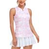 MoFiz Women’s Golf Tennis Polo Shirt Sleeveless 1/4 Zip Collarless Racerback Pickleball Tank Tops Quick Dry Athletic T-Shirt(Camo Pink)