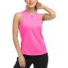 MoFiz Women’s Golf Tennis Polo Shirt Sleeveless 1/4 Zip Collarless Racerback Pickleball Tank Tops Quick Dry Athletic T-Shirt(Rose Red)