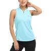 MoFiz Women’s Golf Tennis Polo Shirt Sleeveless 1/4 Zip Collarless Racerback Pickleball Tank Tops Quick Dry Athletic T-Shirt(Sky Blue)