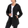 MoFiz Women’s Long Polar Fleece Jacket Full Zip Up with Hood Lightweight Soft Fleece Coat for Travel & Winter Athletic Wear(Jacket-black)
