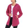 MoFiz Women’s Long Polar Fleece Jacket Full Zip Up with Hood Lightweight Soft Fleece Coat for Travel & Winter Athletic Wear(Jacket-rose Red)