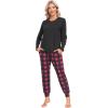 MoFiz Women’s Long Sleeve Pajamas Sets with Plaid Pants Comfy Sleepwear Nightwear 2 Piece Pjs with Pockets(Ab-black)