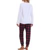 MoFiz Women’s Long Sleeve Pajamas Sets with Plaid Pants Comfy Sleepwear Nightwear 2 Piece Pjs with Pockets(Ad-white)