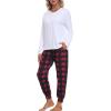 MoFiz Women’s Long Sleeve Pajamas Sets with Plaid Pants Comfy Sleepwear Nightwear 2 Piece Pjs with Pockets(Ad-white)