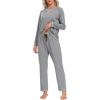MoFiz Women’s Pajamas Sets Long Sleeve Sleepwear 2 Piece Pjs Lightweight Lounge Set with Pockets(Grey)