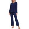 MoFiz Women’s Pajamas Sets Long Sleeve Sleepwear 2 Piece Pjs Lightweight Lounge Set with Pockets(Navy)