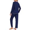 MoFiz Women’s Pajamas Sets Long Sleeve Sleepwear 2 Piece Pjs Lightweight Lounge Set with Pockets(Navy)