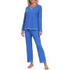 MoFiz Women’s Pajamas Sets Long Sleeve Sleepwear 2 Piece Pjs Lightweight Lounge Set with Pockets(Royal Blue)