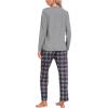 MoFiz Women’s Plaid Pajama Set Long Sleeve, Soft 2-Piece Sleepwear with Pockets Cozy PJs & Loungewear for Holiday, Christmas(55-black Plaid)