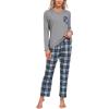MoFiz Women’s Plaid Pajama Set Long Sleeve, Soft 2-Piece Sleepwear with Pockets Cozy PJs & Loungewear for Holiday, Christmas(56-blue Plaid)