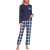 MoFiz Women’s Plaid Pajama Set Long Sleeve, Soft 2-Piece Sleepwear with Pockets Cozy PJs & Loungewear for Holiday, Christmas(59-navy Plaid)