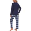 MoFiz Women’s Plaid Pajama Set Long Sleeve, Soft 2-Piece Sleepwear with Pockets Cozy PJs & Loungewear for Holiday, Christmas(59-navy Plaid)