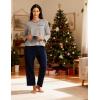 MoFiz Women’s Plaid Pajama Set Long Sleeve, Soft 2-Piece Sleepwear with Pockets Cozy PJs & Loungewear for Holiday, Christmas(Light Gray Top & Navy Blue Pants Set)