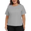 MoFiz Women’s Plus Size Workout Tops Short Sleeve Running Shirts UPF 50+ Hiking T-Shirts Quick Dry Athletic Top(Light Grey)