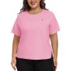 MoFiz Women’s Plus Size Workout Tops Short Sleeve Running Shirts UPF 50+ Hiking T-Shirts Quick Dry Athletic Top(Pink)