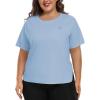 MoFiz Women’s Plus Size Workout Tops Short Sleeve Running Shirts UPF 50+ Hiking T-Shirts Quick Dry Athletic Top(Sky Blue)