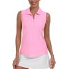MoFiz Women’s Sleeveless Golf Shirt Collared 1/4 Zip Tennis Tank Tops UPF 50+ Quick-Dry Lightweight Athletic Polo Shirt(Pink)