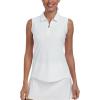 MoFiz Women’s Sleeveless Golf Shirt Collared 1/4 Zip Tennis Tank Tops UPF 50+ Quick-Dry Lightweight Athletic Polo Shirt(White)