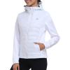 MoFiz Women’s Softshell Jacket with Hood Fleece Lined Warm Lightweight Waterproof Insulated Fall Running Coat(White)
