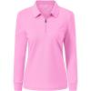 JINSHI Women’s Golf Polo Shirt Long Sleeves Zip Up Sport Active Shirts Quick Dry Athletic T-Shirt Casual Tennis Tops Slim Fit(Pink)