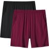 JINSHI Womens Pajama Shorts Soft Comfortable Lightweight Elastic Drawstring Modal Pajama Bottoms Lounge Shorts with Pockets(C03-wine Red/Black)