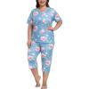 JINSHI Women’s Plus Size Pajama Sets Short Sleeve Pjs Set V Neck Tops & Capri Pants Sleepwear 2 Piece Lounge Set XL-5XL(Blue Flower)