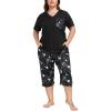 JINSHI Women’s Plus Size Pajama Sets Short Sleeve Pjs Set V Neck Tops & Capri Pants Sleepwear 2 Piece Lounge Set XL-5XL(Sky Black)