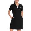 JINSHI Women’s Tennis Golf Dress Soft Sport Workout Short Sleeve Stand Collar Dresses for Women with Zipper Pockets(Upgraded Black)