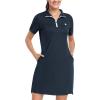JINSHI Women’s Tennis Golf Dress Soft Sport Workout Short Sleeve Stand Collar Dresses for Women with Zipper Pockets(Upgraded Navy)