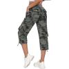 MoFiz Hiking Cargo Pants Women Summer 3/4 Long Lightweight Capri Outdoor Trousers Breathable with Zipper Pocket(20-camouflage Green)