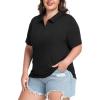 MoFiz Plus Size Golf Polo Shirts for Women Zip Up Short Sleeve Collared Tennis Workout Tops Sport Athletic Activewear XL-5XL(Black)