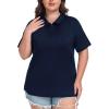 MoFiz Plus Size Golf Polo Shirts for Women Zip Up Short Sleeve Collared Tennis Workout Tops Sport Athletic Activewear XL-5XL(Navy Blue)