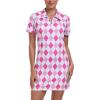 MoFiz Short Sleeve Polo Dresses with Zipper for Women Comfy Stretchy Tennis Dress Sport Casual Wear Golf Outfits(2025-pink Plaid)