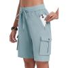 MoFiz Women’s 10″ Hiking Cargo Shorts Lightweight Quick Dry Outdoor Running Athletic Short Summer Travel Loose 6 Pockets(B05-dusty Blue)
