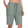 MoFiz Womens 10″ Long Shorts for Women Knee Length Quick Dry Women Hiking Cargo Athletic Travel Golf Shorts with Zip Pockets(Ab-gray Green)