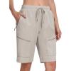 MoFiz Womens 10″ Long Shorts for Women Knee Length Quick Dry Women Hiking Cargo Athletic Travel Golf Shorts with Zip Pockets(Ac-light Khaki)