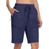 MoFiz Womens 10″ Long Shorts for Women Knee Length Quick Dry Women Hiking Cargo Athletic Travel Golf Shorts with Zip Pockets(Ad-navy Blue)