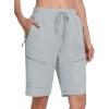 MoFiz Womens 10″ Long Shorts for Women Knee Length Quick Dry Women Hiking Cargo Athletic Travel Golf Shorts with Zip Pockets(Af-light Gray)