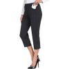 MoFiz Women’s Capri Pants Summer Pull-On Stretch Straight Leg Golf Yoga & Business Casual Dressy Cropped Pants with Pockets(Black Pinstripe)